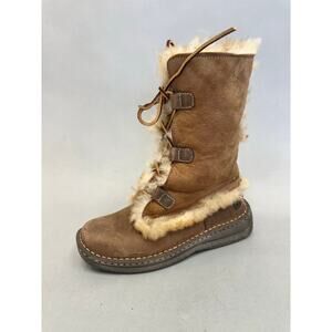 Born Nome Chestnut Brown Leather & Fur Lace Up Boots US Size 7 Euro Size 38